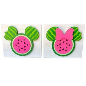 Mickey & Minnie Watermelon Wood Signs Set of 2 Summer Decor